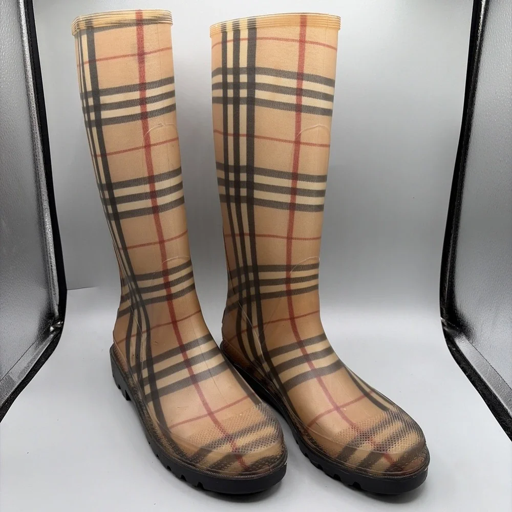 Burberry Rain Boots Womens US 6.5 EUR 40 nova check Plaid Tall wellington france